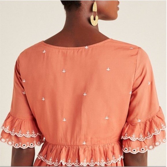 Anthropologie Samia Ruffle Embroidered Short Sleeve V Neck Tunic Dress - Picture 6 of 7